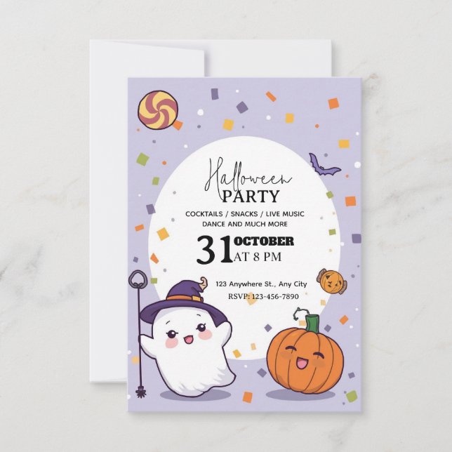 Invitación a la fiesta de Halloween de Kawaii - Ed (Anverso)