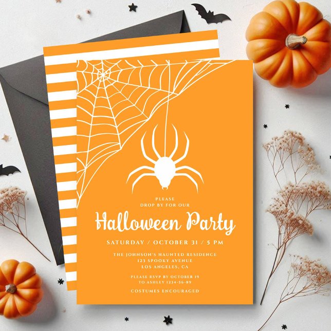 Invitación a la fiesta de Halloween de la araña cu (Cute Spider Halloween Party Invitation)