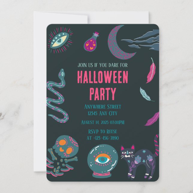 Invitación a la fiesta de halloween de la bruja (Anverso)
