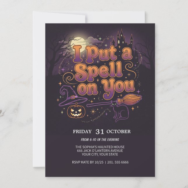Invitación a la fiesta de halloween de la bruja (Anverso)