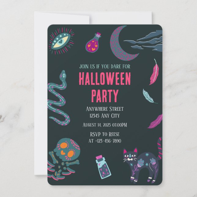 Invitación a la fiesta de halloween de la bruja (Anverso)