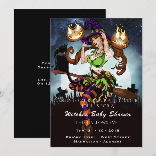 Invitación a la fiesta de halloween de la Bruja de (Anverso / Reverso)