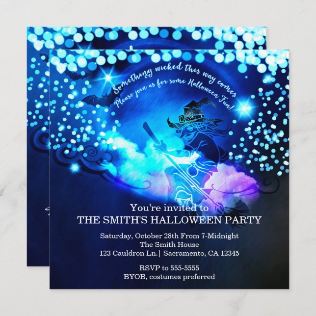 Invitación a la fiesta de Halloween de la bruja vo (Anverso / Reverso)