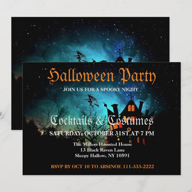 Invitación a la fiesta de Halloween de la bruja vo (Anverso / Reverso)