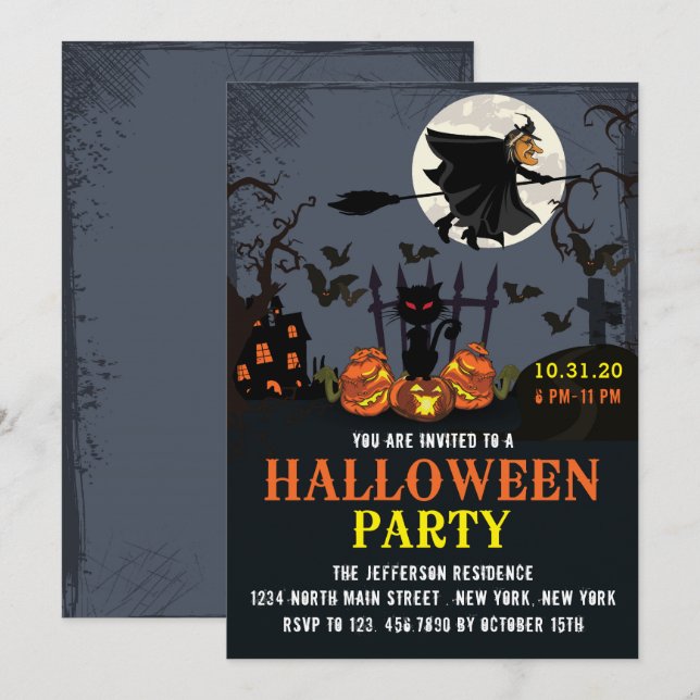 Invitación a la fiesta de Halloween de la Bruja Vo (Anverso / Reverso)