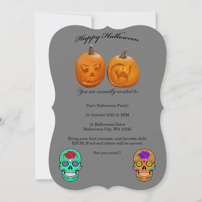 Invitación a la fiesta de Halloween de la calabaza (Anverso)