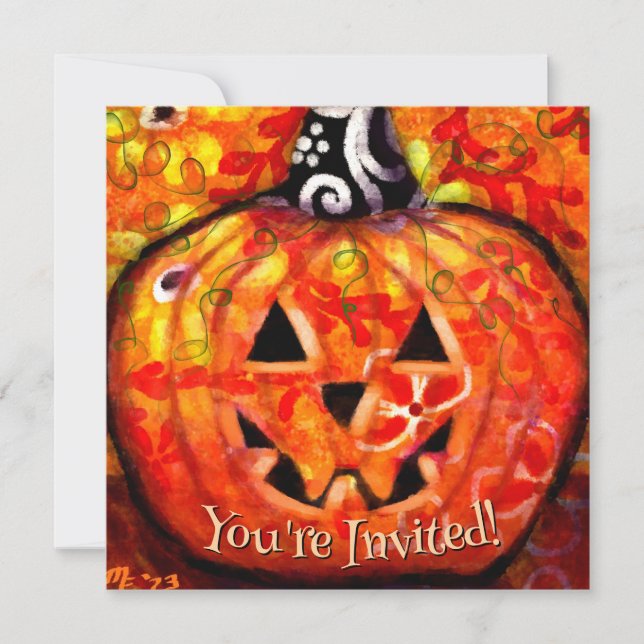 Invitación a la fiesta de Halloween de la calabaza (Anverso)