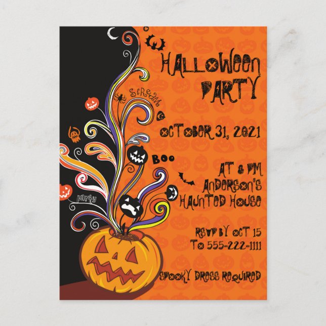 Invitación a la fiesta de Halloween de la Calabaza (Anverso)