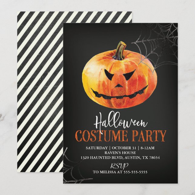 Invitación a la fiesta de Halloween de la Calabaza (Anverso / Reverso)