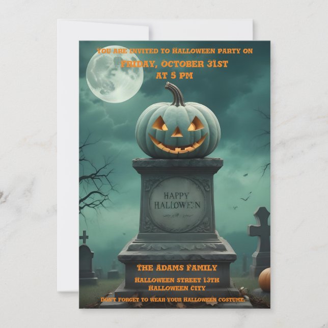 Invitación a la fiesta de Halloween de la Calabaza (Anverso)