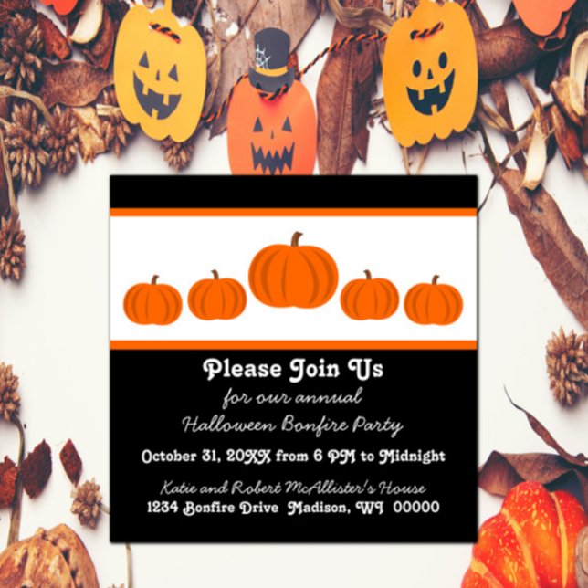 Invitación a la fiesta de Halloween de la fila de  (Pumpkin Row Halloween Party Invite)