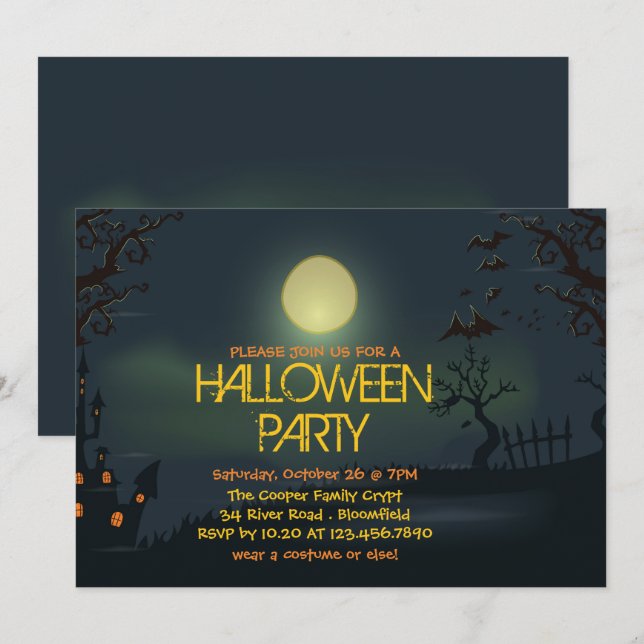 Invitación a la fiesta de Halloween de la Luna Pál (Anverso / Reverso)
