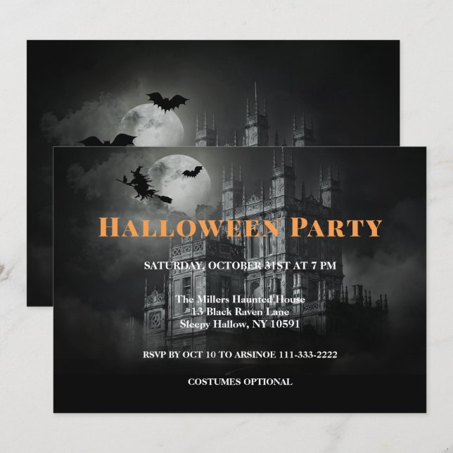 Invitación a la fiesta de Halloween de la mansión  (Anverso / Reverso)