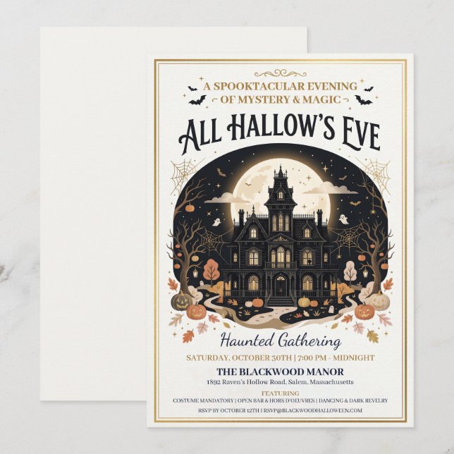 Invitación a la Fiesta de Halloween de la Mansión  (Anverso / Reverso)