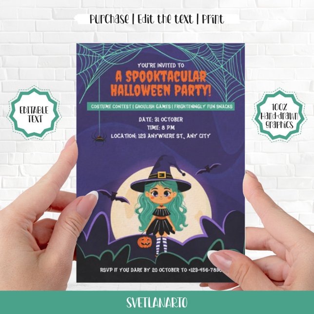 Invitación a la fiesta de Halloween de la pequeña  (Cute Little Witch Halloween Party Invitation)
