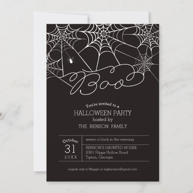 Invitación a la fiesta de Halloween de la telaraña (Anverso)