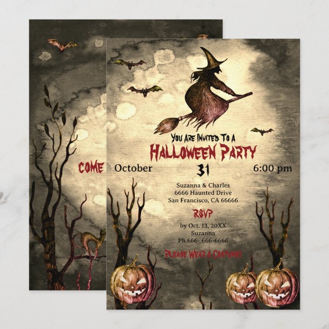 Invitación a la fiesta de Halloween de las calabaz (Anverso / Reverso)