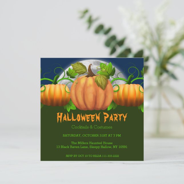 Invitación a la fiesta de Halloween de las calabaz (Anverso de pie)