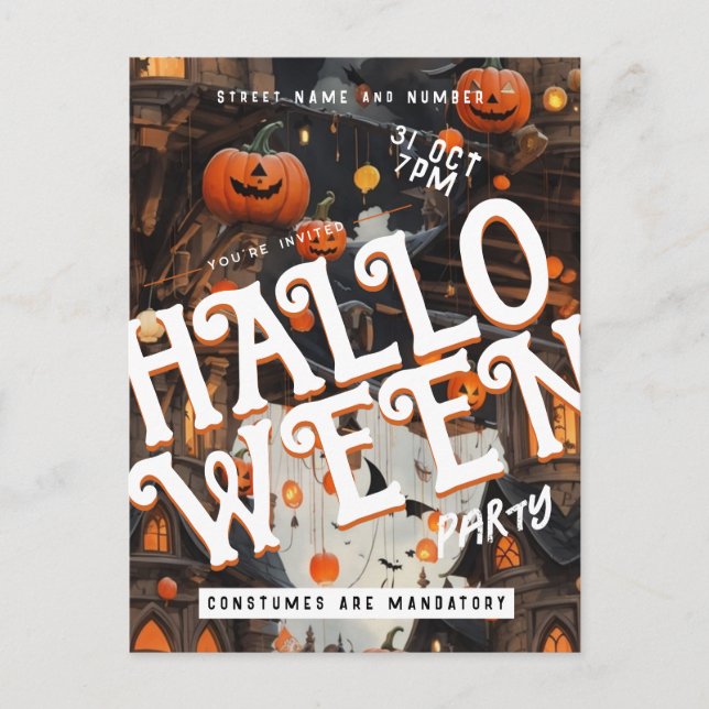 Invitación a la fiesta de Halloween de las nubes d (Anverso)