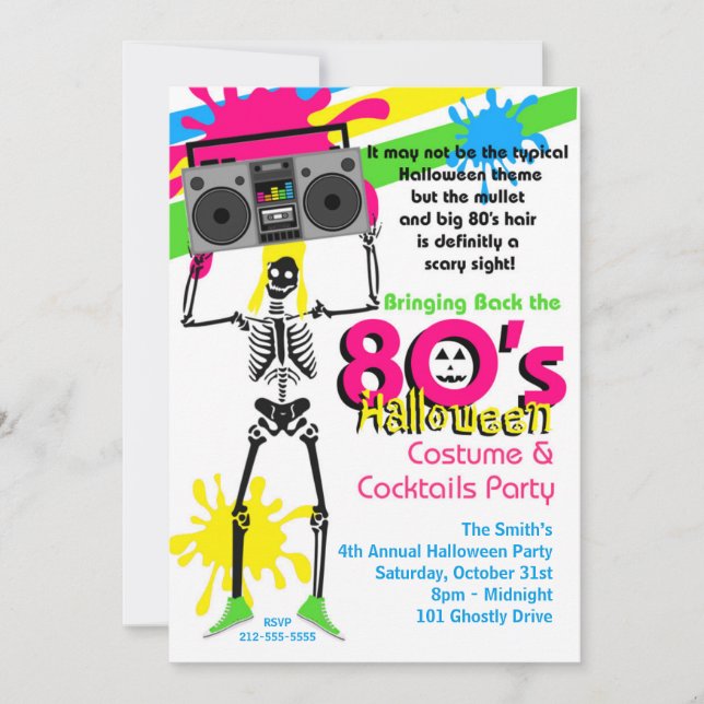 Invitación a la fiesta de Halloween de los años 80 (Anverso)