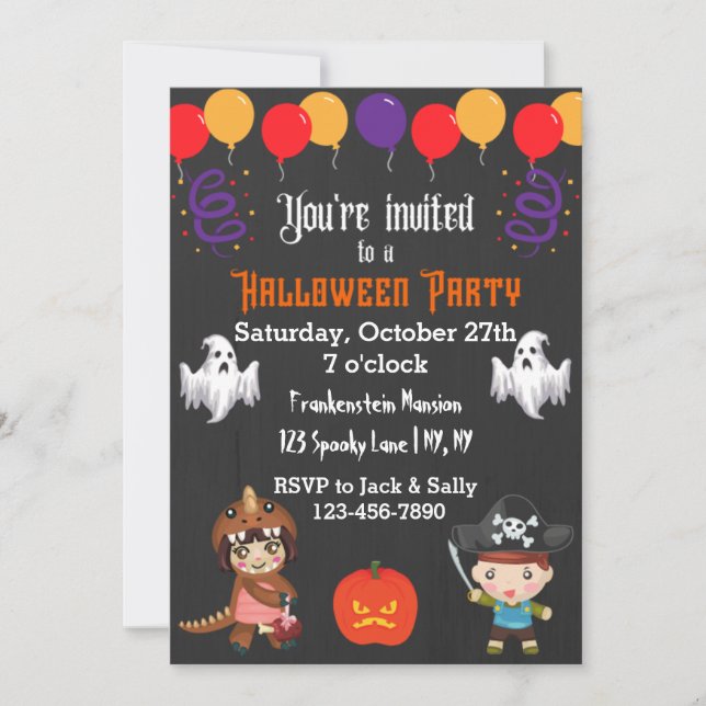 Invitación a la fiesta de halloween de los globos (Anverso)