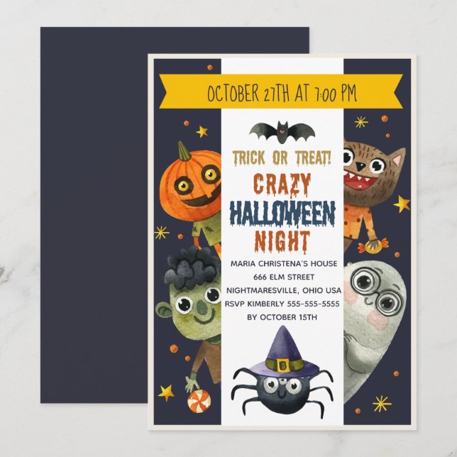 Invitación a la fiesta de Halloween de los Monstru (Anverso / Reverso)