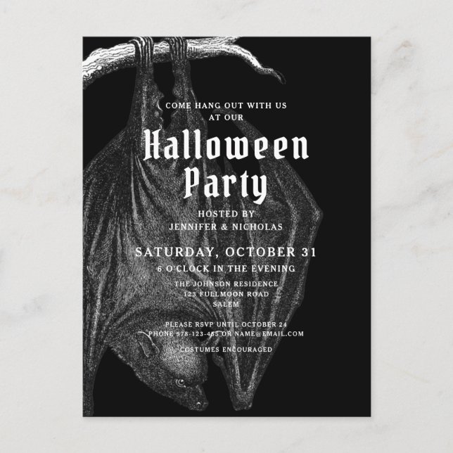 Invitación a la fiesta de halloween de los murciél (Anverso)