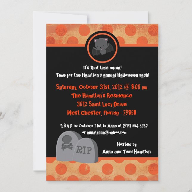 Invitación a la fiesta de Halloween de los Naranja (Anverso)