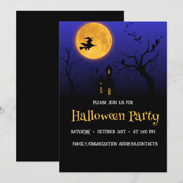 Invitación a la fiesta de Halloween de luna llena  (Anverso / Reverso)