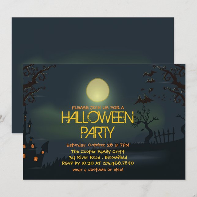 Invitación a la fiesta de Halloween de Luna Pálida (Anverso / Reverso)