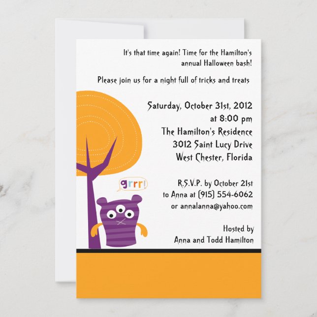 Invitación a la fiesta de Halloween de Monster Bas (Anverso)