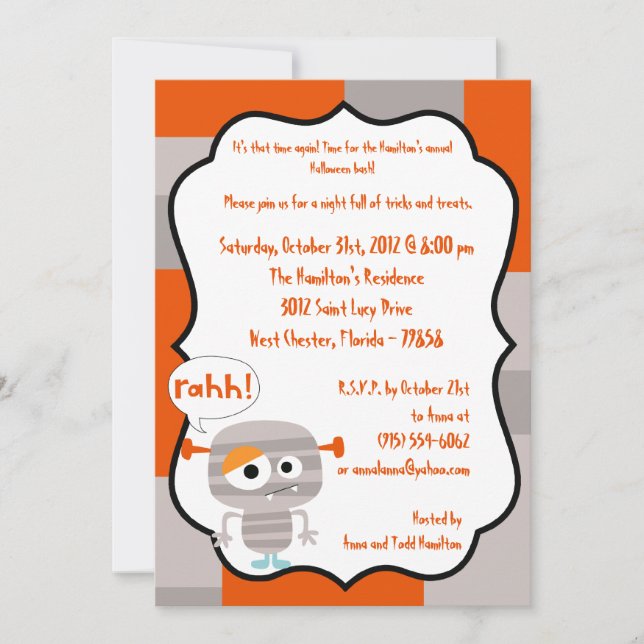 Invitación a la fiesta de Halloween de Monster Bas (Anverso)