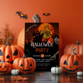Invitación a la fiesta de Halloween de naranja y n