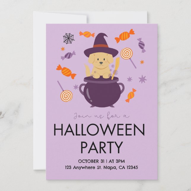 Invitación a la fiesta de Halloween de naranja y p (Anverso)