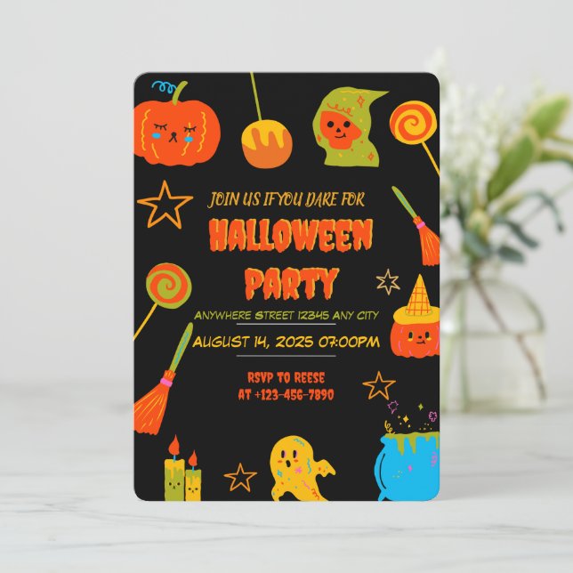 Invitación a la fiesta de Halloween de Neon Spooky (Anverso de pie)