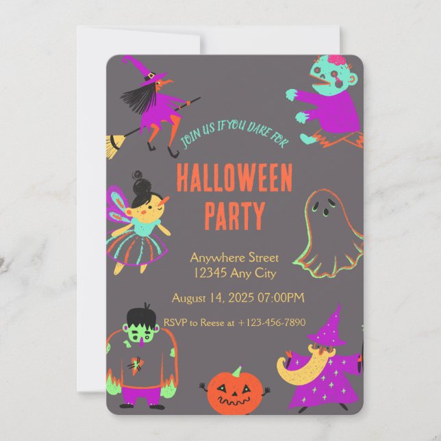 Invitación a la fiesta de Halloween de Neon Spooky (Anverso)