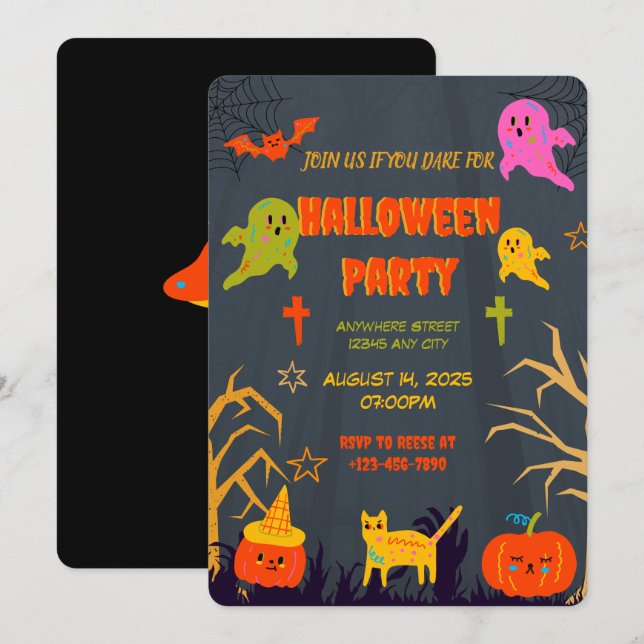 Invitación a la fiesta de Halloween de Neon Spooky (Anverso / Reverso)