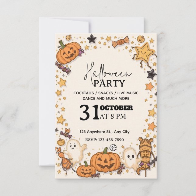 Invitación a la fiesta de Halloween de Pastel Cute (Anverso)