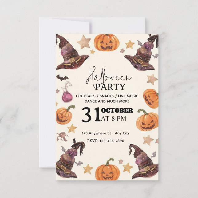 Invitación a la fiesta de Halloween de Pastel Wate (Anverso)
