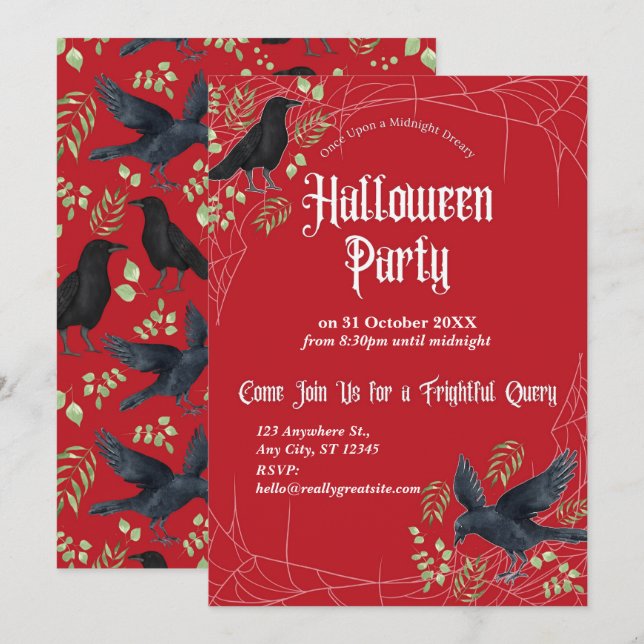 Invitación a la fiesta de Halloween de Raven en ro (Anverso / Reverso)
