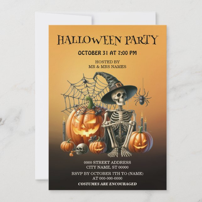 Invitación a la fiesta de Halloween de Skeleton Pu (Anverso)