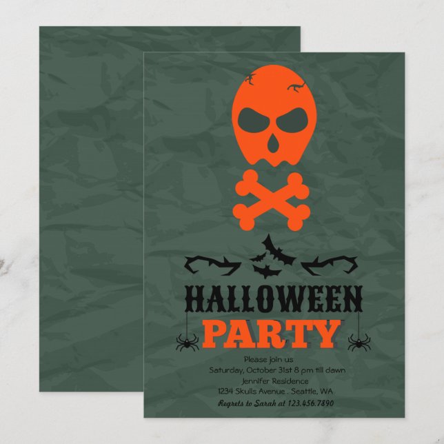 Invitación a la fiesta de Halloween de Skull and C (Anverso / Reverso)