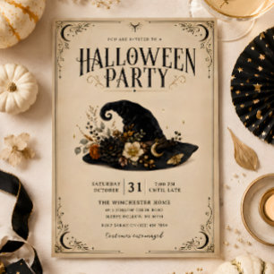 Invitación a la fiesta de Halloween de sombrero de
