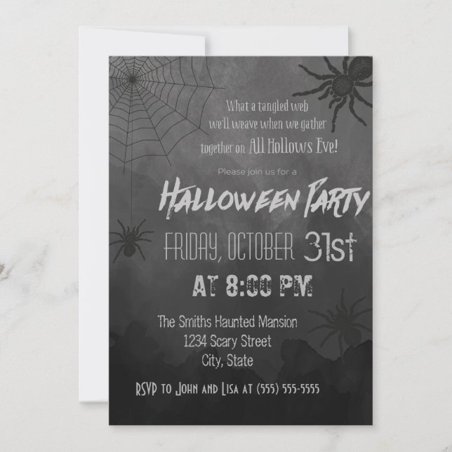 Invitación a la fiesta de halloween de Spiders (Anverso)