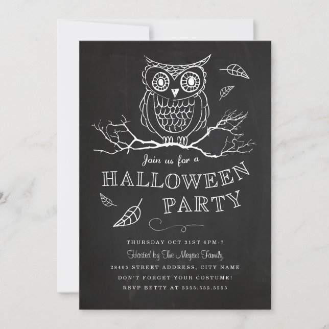 Invitación a la fiesta de Halloween de Spooky Owl (Anverso)