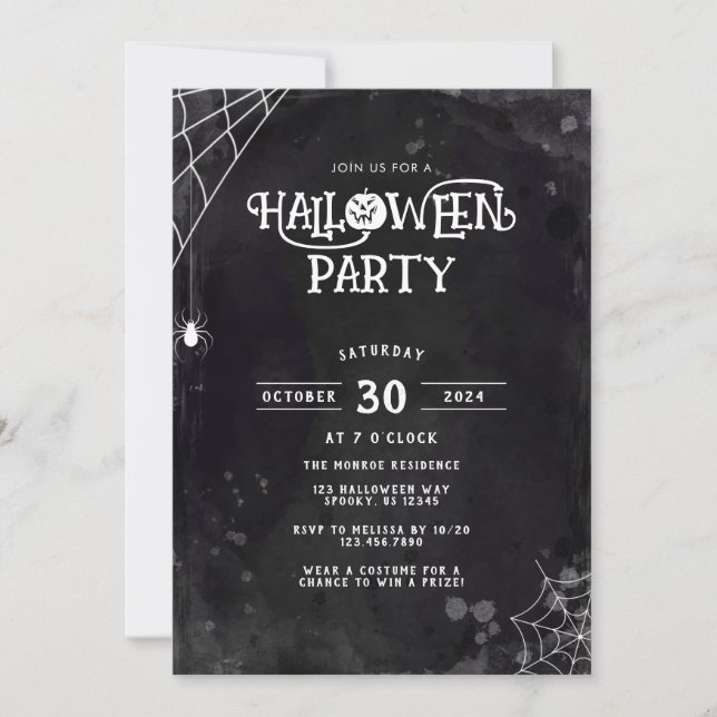 Invitación a la fiesta de Halloween de telaraña (Anverso)
