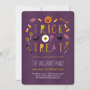 Invitación a la fiesta de Halloween de Truco o Tra