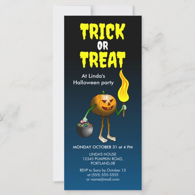 invitación a la fiesta de Halloween de truco o tra (Anverso)