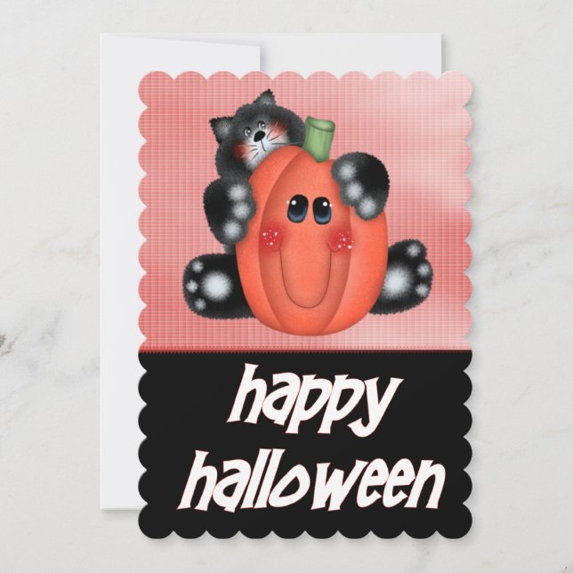 Invitación a la fiesta de Halloween de un gato con (Anverso)