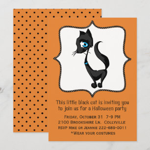 Invitación a la fiesta de Halloween de un gato neg